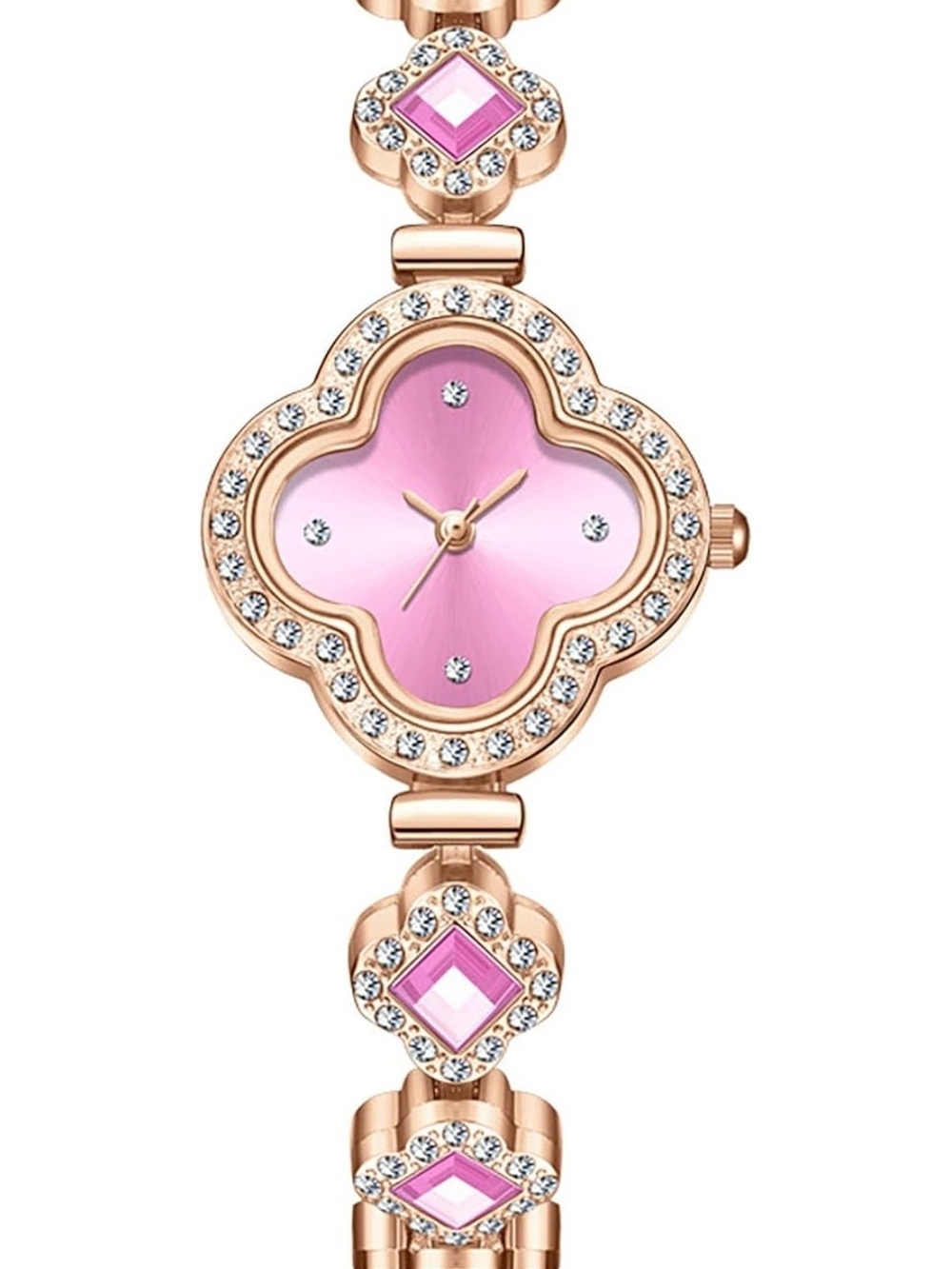 Elegant Pink Clover Face Bracelet Watch - Women's Jewelry - Picture 5 of 6